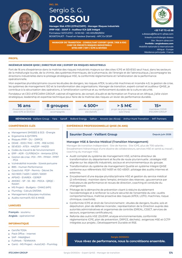 Aperçu de la première page du CV de Sergio DOSSOU