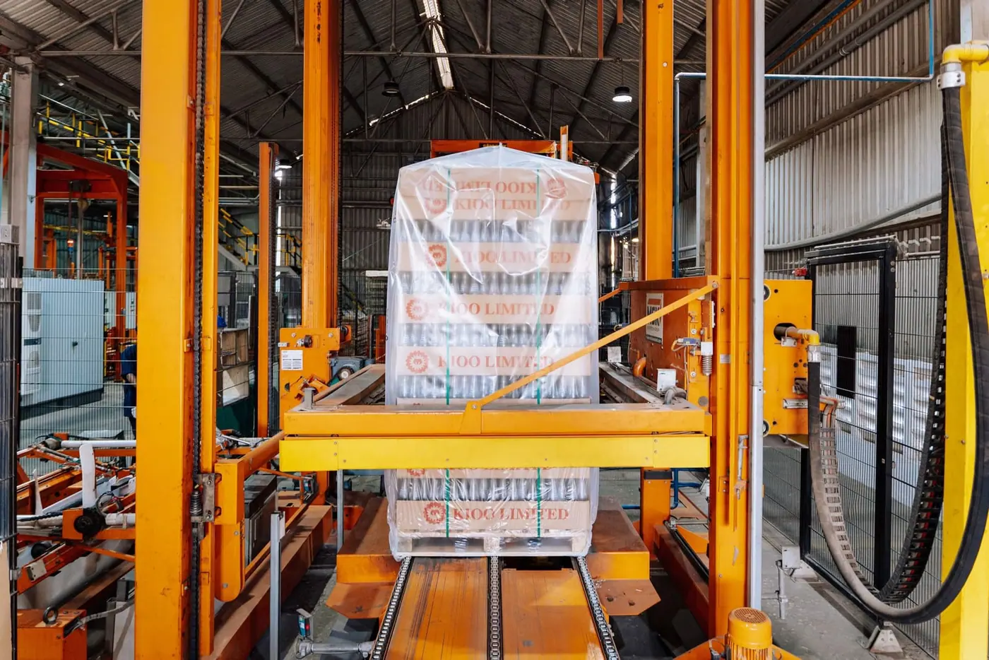 Pallet handling in an industrial warehouse